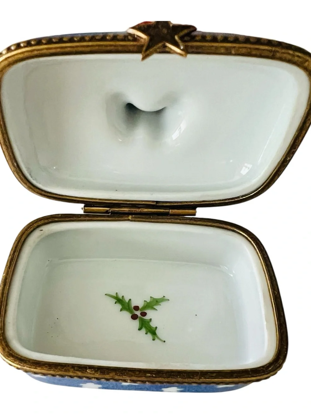 Limoges Peint Main Santa Trinket Box Santa & Blue Stars Retired Limited Edition